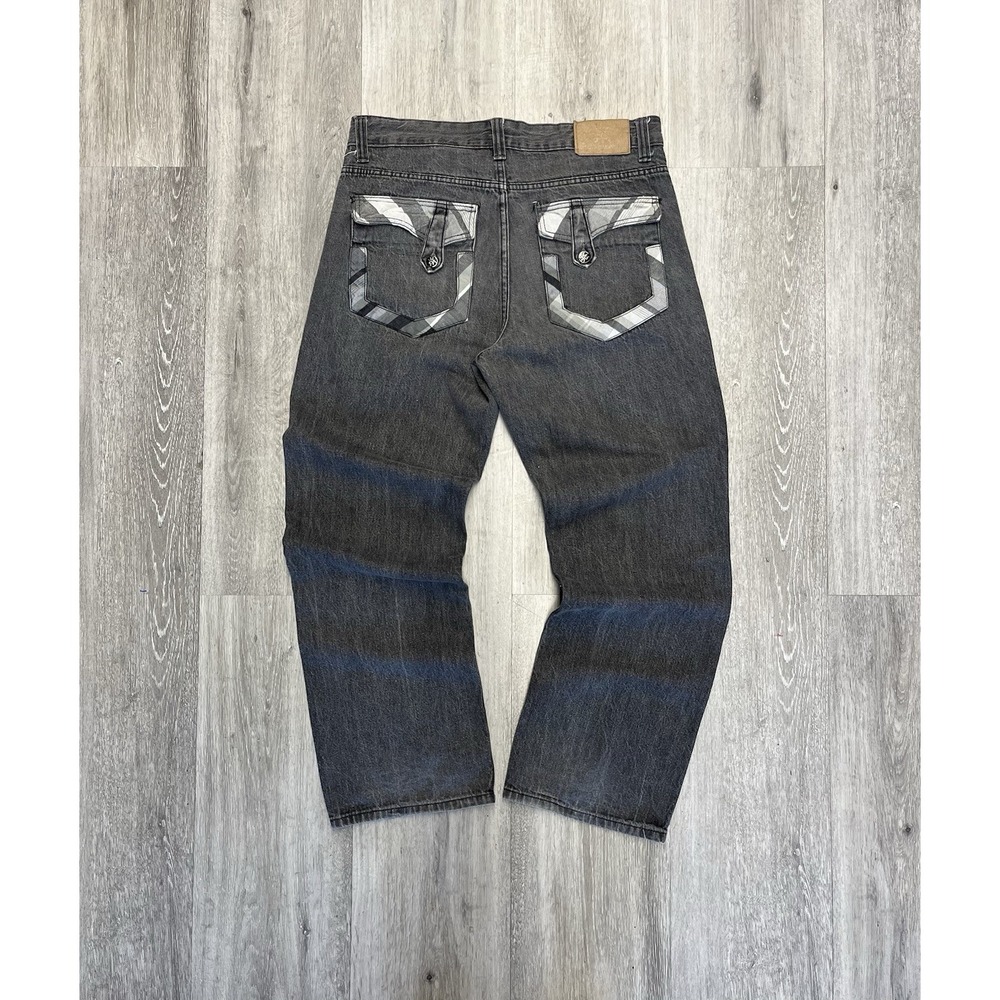 Vintage 90s Red Ape Black Plaid Detailed Baggy Denim Jeans Size 34